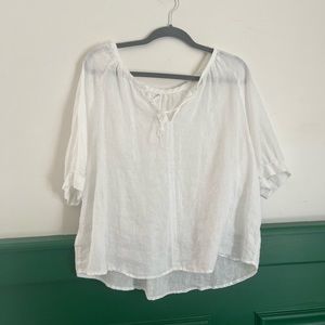 MANGO 100% linen peasant blouse